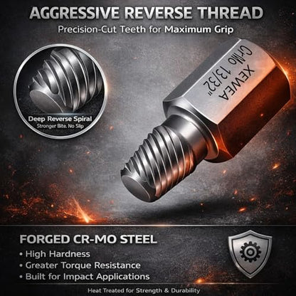 XEWEA 25Pcs Screw Bolt Extractor Set, Multi-Spline Easy Out Kit | Hex Head Bolt Remover Tool High-Hardness Cr-Mo Steel EZ Out for Removing Stripped, Broken Rusted Bolts Screws, Studs - color: 25pcs