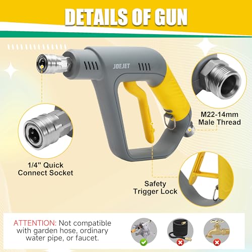 JOEJET Pressure Washer Short Gun with Mini Foam Cannon Dual Wand, 100 ML | Dual-Purpose Switch Spray Gun with 5 Power Washer Nozzle Tips, 1/4" Quick Connect, 4500 PSI - size: 100 ml