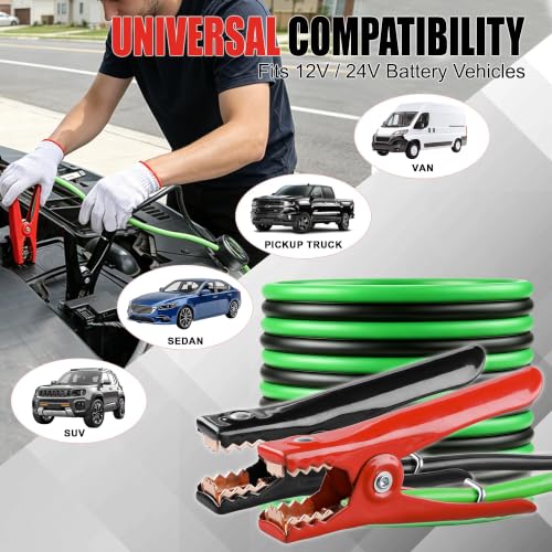 Heavy Duty Jumper Cables,4 Gauge 20 Feet Booster Cable with Reverse & Power Battery Tester, Smart Safety Protector Automotive Wire for Cars Trucks,Carry Bag,Safety Gloves,Iron Brush - size: Protector 4GA 20FT