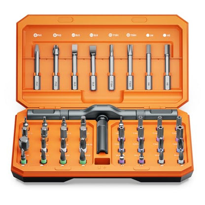 AMIR 42 in 1 Magnetic Screwdriver Set, Ratchet Screwdriver Set with Multi Bit, DIY Repair Tool Kit with Versatile T Handle for Furniture, Computer, Bicycle, Electronic Repair - color: Orange