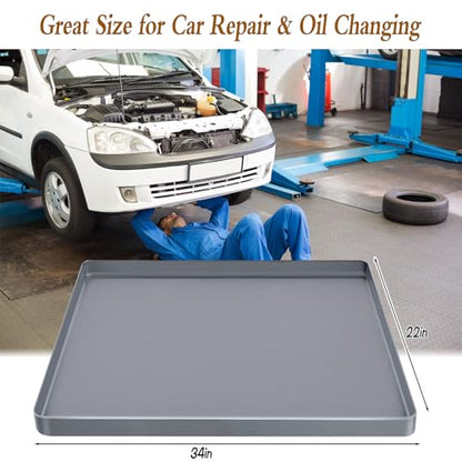 Under Car Oil Spill Mat Oil Drip Pan Garage Floor Mat Drip Tray Silicone Pad with Raised Edge Oil Drain Pan Catcher Automotive Tray Driveway Pad Liquid Leaks Non-Slip No Splatter for Floor Protector