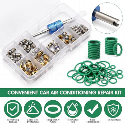 Frienda Car A/c Repair Kit 270 Pcs O-Ring Set 40 Pcs Ac Valve Cores R12 & R134a Refrigeration Tire Valve Stem Cores A/c Core Assortment with Remover Tool