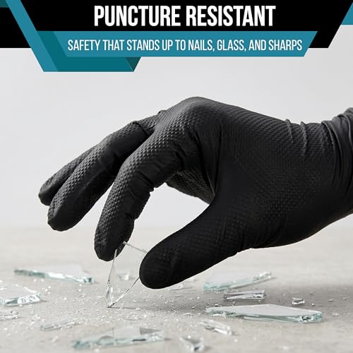 10 Mil Black Nitrile Disposable Gloves 100 Count – Ultra Heavy Duty Diamond Grip Latex Mechanic Gloves (M/L) - size: Large
