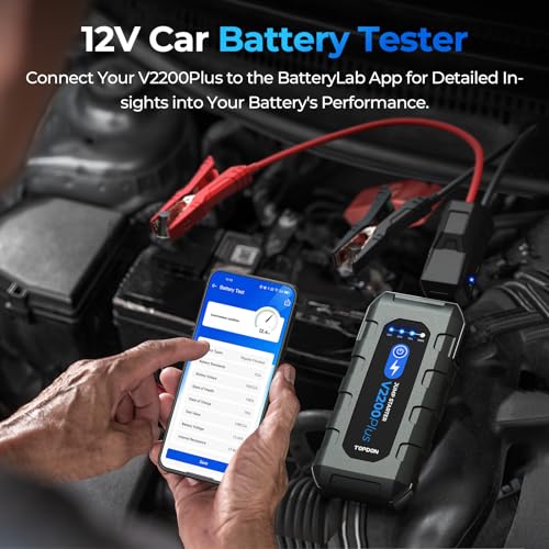 Car Battery Jump Starter and Battery Tester TOPDON 2-in-1 2200A Peak Jump Starter for Up to 8L Gas/6L Diesel Engines 12V Portable Booster and Tester - size: 2200A