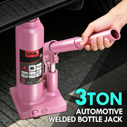 DNA Motoring 3 Tons Hydraulic Car Bottle Jack, Pink, 6000 lbs Capacity | Automotive Welded Bottle Jack For Car SUV Pickup Truck, Auto Repair House Lift, with Manual handle & Carrying Storage Case - color: Pink, style: 3 ton