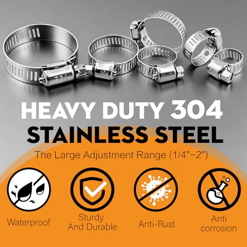 185PCS Stainless Steel Hose Clamp Assortment Kit + 10FT Metal Strap, 1/4"-2"(6-51mm) 304 Worm Gear Heavy Duty Clamps, Radiator Clamps for Automotive Fuel Line Plumbing, with 2 Tools & 8 Fasteners - size: 185 PCS +10FT Metal Strap + 8 Fasteners