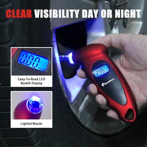 Digital Tire Pressure Gauge,Accurate Cars Air Gauge 150 PSI,Red | 0-150PSI Calibrated,Accurate in 0.1 Increments,4 Measurement Units,Backlight LCD&Nozzle Light,for Everyday Vehicles - color: Red(1PK), size: 1 Pack