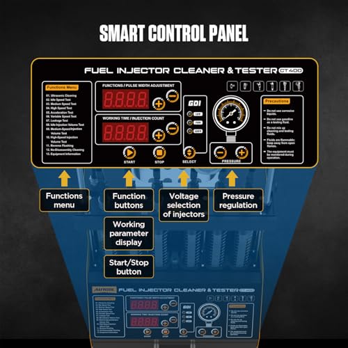 CT400 Fuel Injector Cleaner Tester Machine 6 Cylinders Upgraded Ultrasonic Car Fuel Injectors Cleaning Machine GDI, EFI, FSI Fuel Injection Systems Cleaner Kit 12V/70V/120V