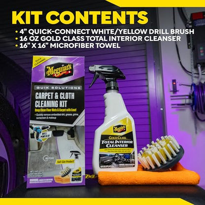 Meguiar's Carpet & Cloth Kit,This Car Care Kit includes a Premium Fabric & Carpet Cleaner and Accessories,A Plush Microfiber Towel and 4” Drill Brush Attachment to Thoroughly Clean Interiors, Kit