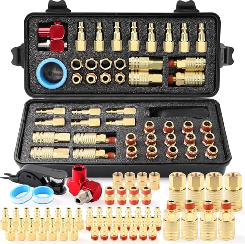 48 Pieces 1/4-Inch NPT Air Hose Fittings and Coupler Kit Copper-Plated with 360° Swivel, Quick Connect, Plugs and Adapters, Full Accessories for Air Compressor and Automotive Repair