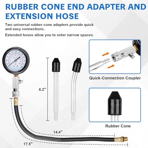 9pcs Petrol Engine Cylinder Compression Tester Kit Include Spark Plug Tester, 0-300PSI Small Engine Compression Tester for Testing Automotive Motorcycle Chainsaw Outboard Motor Snowmobile