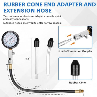 9pcs Petrol Engine Cylinder Compression Tester Kit Include Spark Plug Tester, 0-300PSI Small Engine Compression Tester for Testing Automotive Motorcycle Chainsaw Outboard Motor Snowmobile