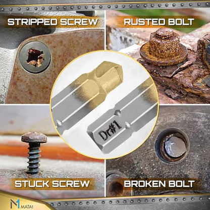 Titanium Screw Extractor Set for Stripped, Broken, Damaged Screws - 22 pc, Silver & Gold - Remover Kit with Drill Bits, Extractors, Bit Extension & Socket Adapter - color: Gold & Silver