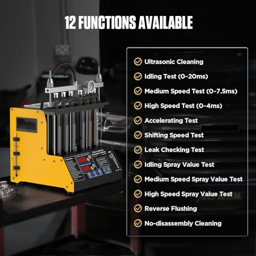 CT200 Fuel Injector Cleaner Tester 6 Cylinders Upgraded Ultrasonic Cleaning Kit with 12-in-1 Diagnostic Functions for Automotive & Motorcycle