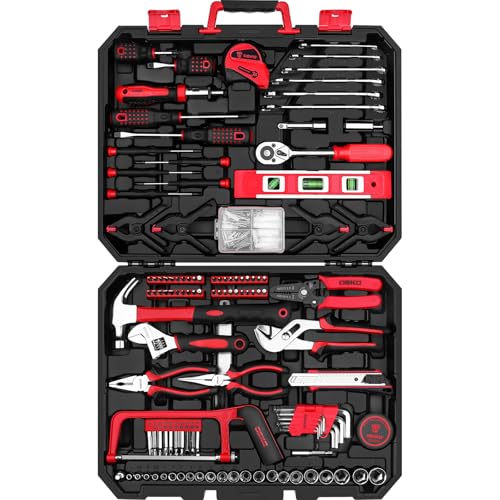 DEKOPRO Tool Set:228 Piece Home Tool Kit, Household Basic Repair Tool Set Comes with Plastic Storage Case, Socket Wrench Set for Car-Red - color: Red