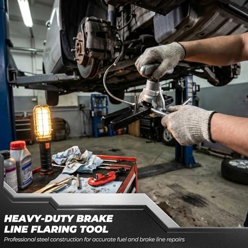 Flexzion 45° Eccentric Copper Pipe Flaring Tool Kit for HVAC Mini Splits | Tube flaring tool covers 7 OD sizes, 3/16 to 3/4 in, for copper, brass, aluminum, mild steel, and single-flare brake lines