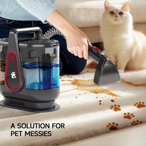 WURESE Portable Carpet Cleaner Machine, 17KPa Powerful Upholstery & Spot Cleaner for Pet Stains, Couches, Stairs & Car Seats – Handheld Deep Cleaner with Self‑Cleaning System & 2 Brushheads, Silver - color: Silver