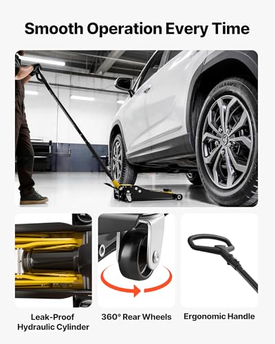 VEVOR Low Profile Floor Jack, 3 Ton (6614 lbs) Capacity, Steel Racing Floor Jack with Dual Pistons Quick Lift Pump & SUV Adapter, Hydraulic Trolley Car Lift for Sports Cars, Lifting Range 2.95"-19.7" - style: Steel