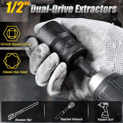 Topec Large Lug Nut Remover Socket Set 17-36mm, 1/2" Drive Wheel Lock Removal Tool, Heavy Duty Bolt Extractor Kit for Stripped, Damaged, Rounded Spindle Axle Nut, 14-Piece