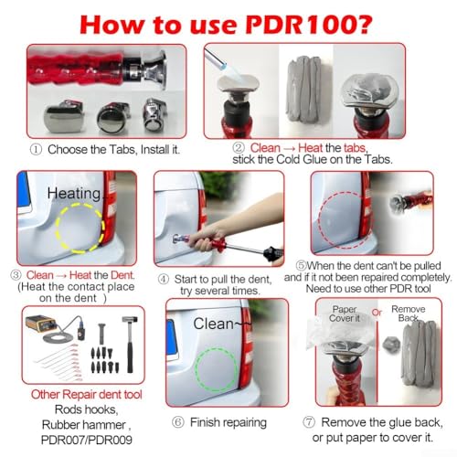 Slide Hammer Dent Puller Kit with Cold Glue Tabs Paintless Dent Repair Tool Set Auto Hail Damage Removal Accessories for Car Body Sheet Metal Dent Pull Work
