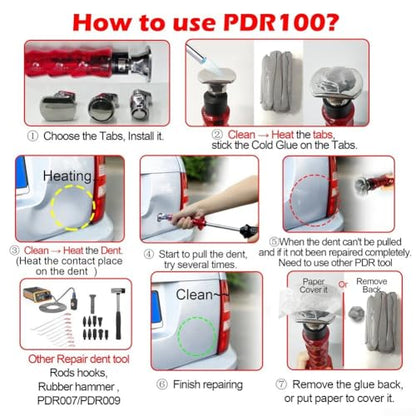 Slide Hammer Dent Puller Kit with Cold Glue Tabs Paintless Dent Repair Tool Set Auto Hail Damage Removal Accessories for Car Body Sheet Metal Dent Pull Work