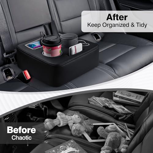 Autorder Back Seat Cup Holder for Car, Couch Cup Holder, Car Truck Boat RV Organizer, Holds Coffee Cups, Books, Phones, Remote Controls - PU Leather Black - color: Standard Version