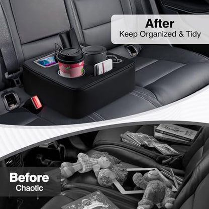 Autorder Back Seat Cup Holder for Car, Couch Cup Holder, Car Truck Boat RV Organizer, Holds Coffee Cups, Books, Phones, Remote Controls - PU Leather Black - color: Standard Version