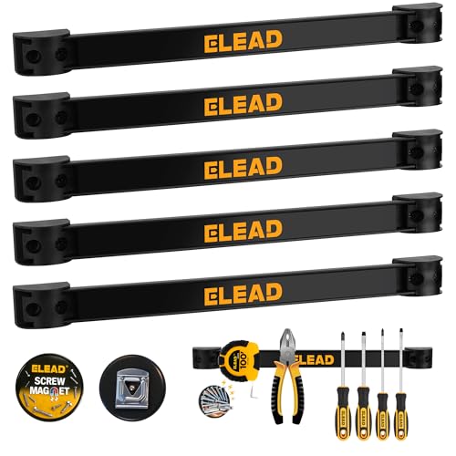 ELEAD 6-Piece 12" Magnetic Tool Holder Storage Organizer - Wall Mount Rack Garage Organization Power Magnet Hanger Workbench Board Slatwall Van Organizers Mounted Hanging Strip - color: Magnetic 12-Inch (6-Piece) Black