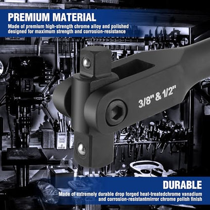 WORKPRO 24-inch Dual Drive Breaker Bar, 3/8" & 1/2" Drive, Heavy Duty Breaker Bars with 360° Flex Head, Spring-loaded Detent Ball, CR-MO Head, Premium Chrome Vanadium Steel with Black Phosphate Finish - color: Black, size: 24" × Dual Drive 3/8"+1/2"