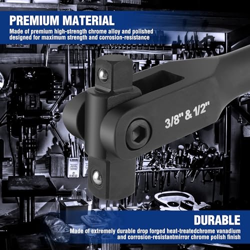WORKPRO 24-inch Dual Drive Breaker Bar, 3/8" & 1/2" Drive, Heavy Duty Breaker Bars with 360° Flex Head, Spring-loaded Detent Ball, CR-MO Head, Premium Chrome Vanadium Steel with Black Phosphate Finish - color: Black, size: 24" × Dual Drive 3/8"+1/2"