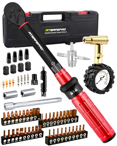 ATsafepro Bike Torque Wrench Set, 1/4 Torque Wrench 20-240 inch-pounds with ±3% Accuracy, 72T Dual Ratchet, Tire Pressure Gauge, Valve Core Tool, Bit Socket Set, for Bicycle & Car Maintenance