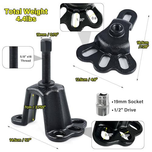 Universal Front Wheel Bearing Puller(Max 4-5/8") & Rear Axle Puller(Max 5-2/3") Set, 2 Pack Flange Type Wheel Hub Axle Remover Tools Kit with Forcing Bolt and Socket (Thread 5/8" *18)