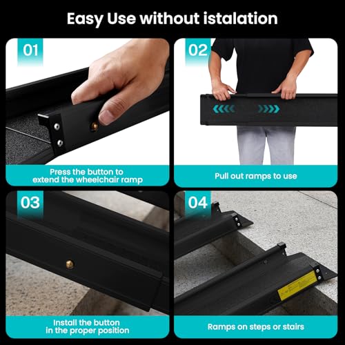 Wheelchair ramp 5FT, Lightweight, Retractable and Portable, can be Used for Wheelchair ramps, Comes with a Handbag-Black - size: 5FT