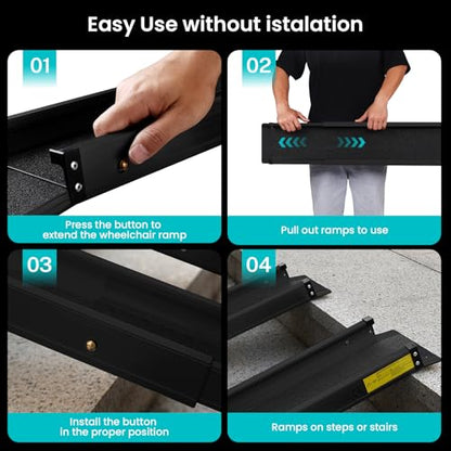 Wheelchair ramp 5FT, Lightweight, Retractable and Portable, can be Used for Wheelchair ramps, Comes with a Handbag-Black - size: 5FT