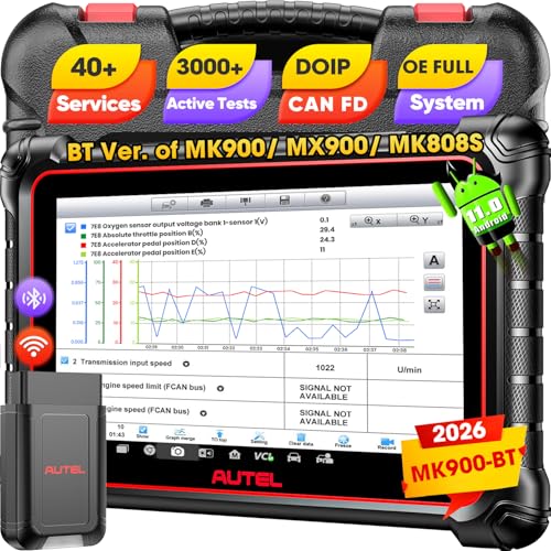 Autel Scanner MaxiCOM MK900BT: 2026 8in MK900-BT V2.0 Bidirectional Scan Tool, 33ft BT Ver. of MK900 MX900 MK808S MK808BT PRO MX808S MK808Z, 40+ Service, 3K+ Active Tests, DOIP CANFD, All System, FCA