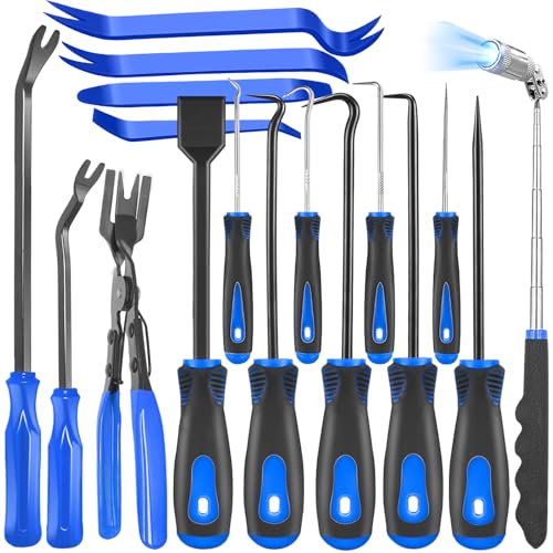 DOAHO 17Pcs Mechanic Hook and Pick Tool Set & Car Trim Removal Kit with Fastener Clip Pliers,Rivet Puller,Magnetic Pickup,Gasket Scraper,Non-Scratch Plastic Pry Tools for Automotive Repair-Blue - color: Blue-17 Pcs Auto Pick and Hook Set