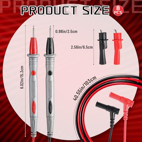 4Pack 1000V 20A Electrical Multimeter Leads Set, 1000V 20A Professional Multimeter Test Leads Kit Silicone Meter Lead Ultra-Sharp Gold Plated Probes with Alligator Clips for Automotive Testing