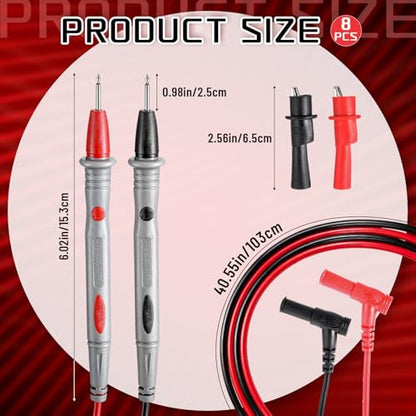 4Pack 1000V 20A Electrical Multimeter Leads Set, 1000V 20A Professional Multimeter Test Leads Kit Silicone Meter Lead Ultra-Sharp Gold Plated Probes with Alligator Clips for Automotive Testing