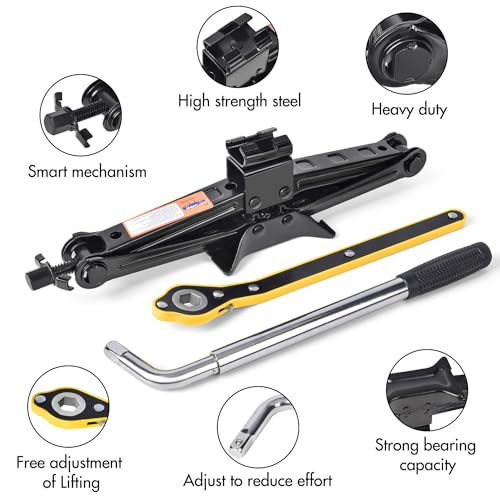 Scissor Car Jack 2 Ton (4409 lbs) Tire Changing Kit with Lug Wrench - Emergency Kit for Car, SUV, MPV - size: 2T