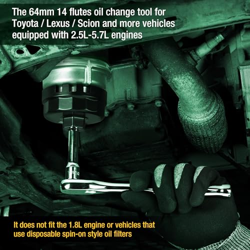 SK 64mm 14 Flutes Toyota Oil Filter Cap Wrench, 3/8" Drive, Oil Filter Removal Tool for 2.5-5.7L Engine, Fits Lexus, Camry, 4Runner, RAV4, Tundra, Tacoma, Highlander, Sienna, Sequoia, Avalon, Venza