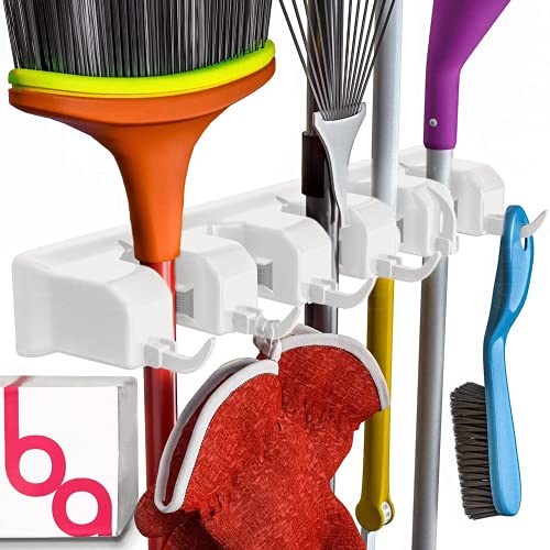 EXTRA GRIP Mop & Broom Holder Wall Mount - Wall Hanging Garden Tool & Utility Closet Organizer, Mop & Broom Hook, Broom Hanger Wall Mount, Mop Broom Organizer, Wall Mounted Broom Rack Storage (2 Pack) - color: White, size: 2 Pack