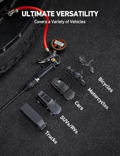 AstroAI T1 Digital Tire Pressure Gauge with Inflator, 3-250 PSI Air Chuck with Pressure Gauge, Heavy Duty with Quick Connect Coupler, Calibrated to ANSI B40.7 Grade 2A - size: Digital 3-250 psi