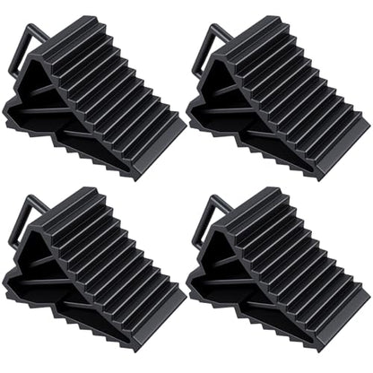 4 Pack Wheel Chocks for RV Trailers & Camper, Heavy Duty Non-Slip Tire Stoppers with Handle for Car, Truck, Travel Trailer - Black