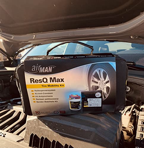 AIRMAN Flat Tire Repair Kit - ResQ Max Tire Mobility Kit Inflator 2.0 with Valve Through Sealant - Great for SUV, Pick-Up Mini Van Crossover Vehicles and More - size: Standard