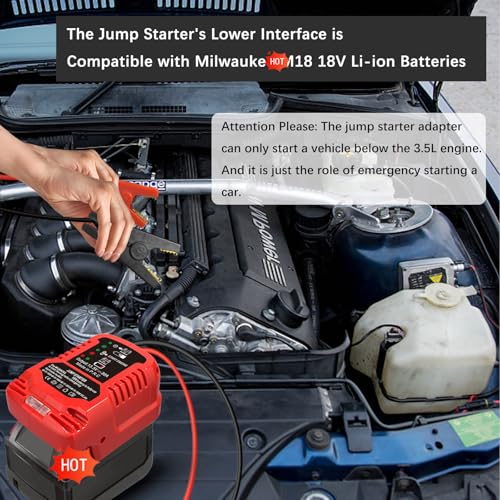 Jump Starter Adapter for Milwaukee 18V Li-ion Battery Powered with Jumper Cable Clamps Portable Car Battery Charger Jump Starter(Battery Not Included) - style: For Milwaukee