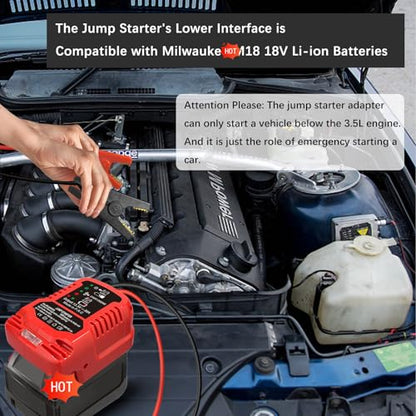 Jump Starter Adapter for Milwaukee 18V Li-ion Battery Powered with Jumper Cable Clamps Portable Car Battery Charger Jump Starter(Battery Not Included) - style: For Milwaukee