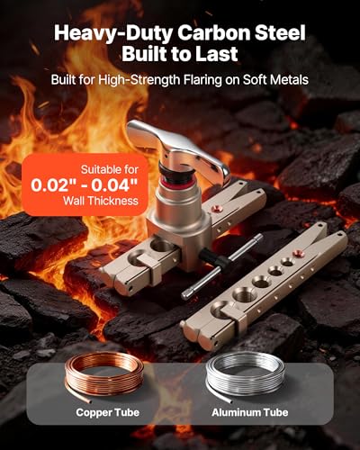 VEVOR Flaring Tool HVAC, 45° Eccentric Single Flaring Tool for 1/4"-3/4" & 6-19mm Copper Aluminum Tubes - with Metric & SAE Clamps, Tube Cutter & Toolbox for Refrigeration Air Conditioner Repair - size: SAE & Metric Sizes