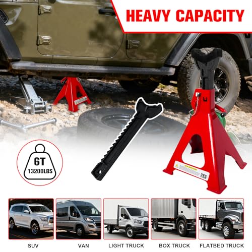 6 Ton Jack Stands (13,200 LBs Capacity) - Heavy Duty Car Jack Stands with Double Pin Locking, 15.6"-23.4" Adjustable Height, Extra Rubber Pads for Trucks, Garage, Vehicle Lifting, 1 Pair Red - color: Red, size: 6 Ton Jack Stands with Rubber Pads