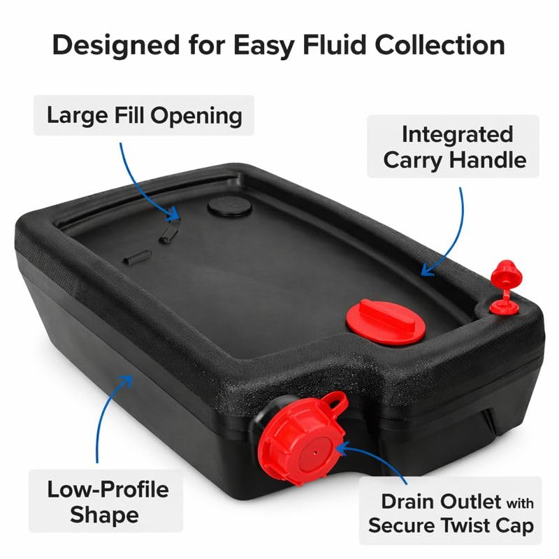 Oil Drain Pan, Low Profile Automotive Oil Change Catch Basin Container with Pour Spout and 2 Side Handles, Black (10 Quart) - size: 10 Quart