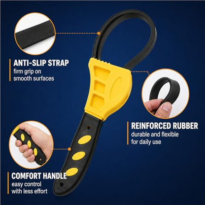 2 Pcs Adjustable Rubber Strap Wrench,Oil Filter Wrench And Jar Opener | 6" & 8" Multi-Purpose Grip Tool For Jar, Filter,Light Diy Tasks & Pipe Tasks